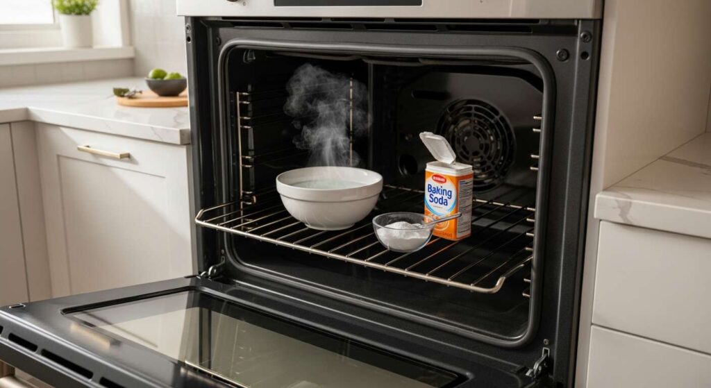 Eingebranntes im Backofen: Ein Päckchen Backpulver und warmes Wasser reichen aus